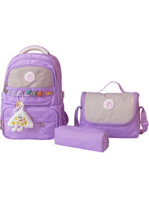 Tiny Wood Kız Çocuk Ilköğretim Çantası Ultra Hafif Ilkokul / Ortaokul Okul 3 Lü Çanta Seti Pembe-Lila -Gri