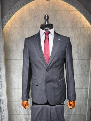 Dupont Slim Fit Viscon Çizgili Takım Elbise