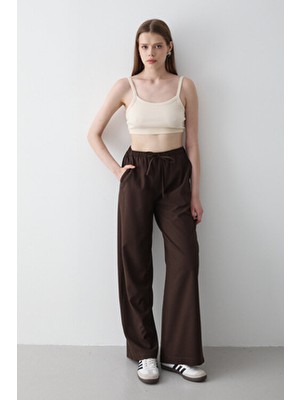 Jaste  Kadın Beli Lastikli Bol Paça Palazzo Pantolon ACI KAHVERENGİ