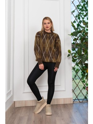 ribana Kadın Baklava Desen Yumoş Yün Triko Kazak