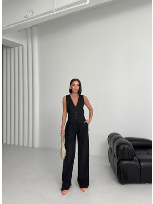 Etiler Collection Keten Sirti Çapraz Geçi̇şli̇ Cepken Pantolon Takim