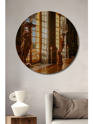 Teona Ahşap Altın Yaldızlı Salon Heykel Sanatı Görünümlü Ahşap Dekoratif Tablo Yuvarlak Tablo