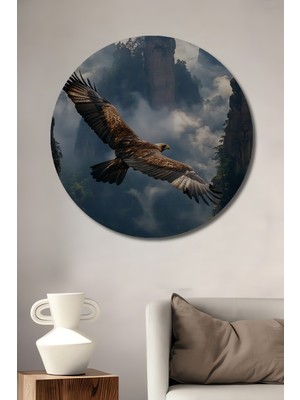 Teona Ahşap Kartal Görünümlü Yağlı Boya Etkili Ahşap Dekoratif Tablo Yuvarlak Tablo