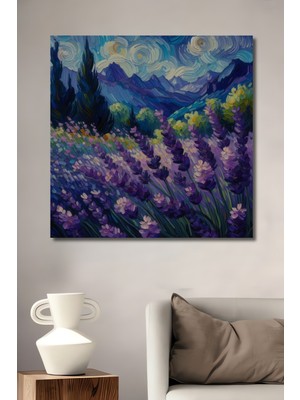 Teona Ahşap Lavanta Tarlası Yağlı Boya Görünümlü Soyut Sanat Ahşap Dekoratif Tablo Dikdörtgen Tablo