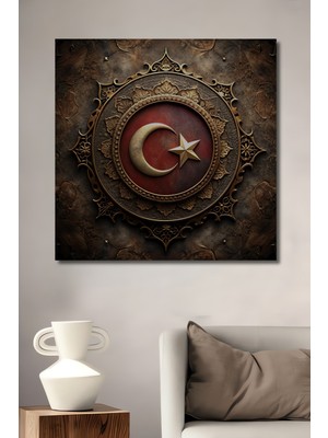 Teona Ahşap Türk Bayrağı Yağlı Boya Görünümlü Ahşap Dekoratif Tablo Dikdörtgen Tablo