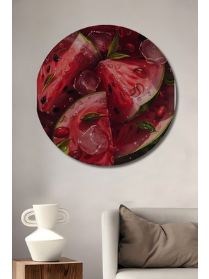 Teona Ahşap Karpuz Dilimleri Sulu Boya Görünümlü Ahşap Dekoratif Tablo Yuvarlak Tablo