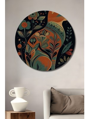 Teona Ahşap Bohem Kedi Ahşap Dekoratif Tablo Yağlı Boya Görünümlü Sanat Eseri Yuvarlak Tablo