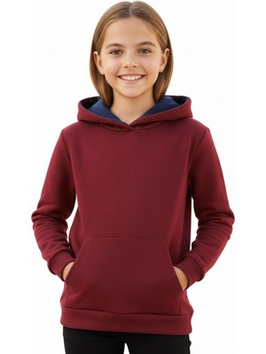 Baglan Kız Çocuk Bordo Kapüşonlu Cepli 3 İplik Sweatshirt BGL-ST04998