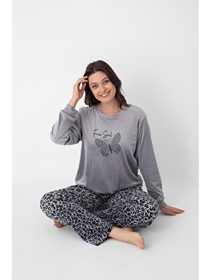 Dofi Kadın Leopar Desenli Süper Soft Pijama Takımı