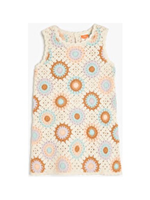 Koton Yuvarlak Yaka Örgü Detaylı Kolsuz Pamuklu Triko Elbise