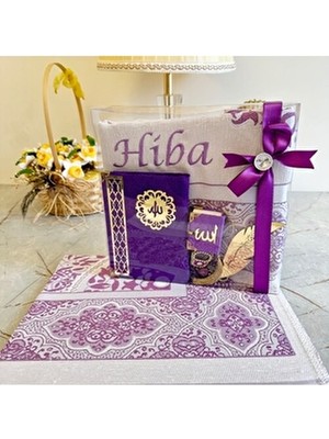 Safa Gift Isimli Seccade, Zikirmatik, Kadife Yasin, Inci Tesbih, Kitap Ayracı, Mini Kuran Çeyizlik Seccade