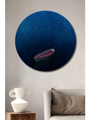 Teona Ahşap Tekne Dolusu Aşk Yaprakları Sulu Boya Görünümlü Ahşap Dekoratif Tablo Yuvarlak Tablo