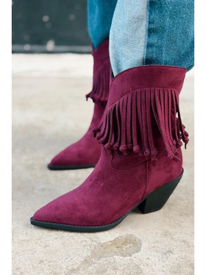 I Love Shoes Iserne Kadın Kovboy Bot Bordo Süet Püsküllü