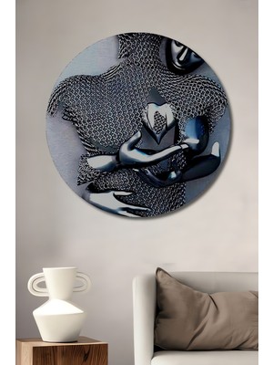 Teona Ahşap Paslanmaz Çelikten Modern Soyut Insan Figürleri Yağlı Boya Görünümlü Ahşap Tablo Yuvarlak Tablo