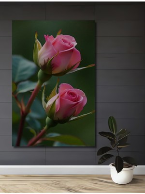 Teona Ahşap Pembe Gül Bahçesi Yağlı Boya Görünümlü Ahşap Dekoratif Tablo Dikdörtgen Tablo