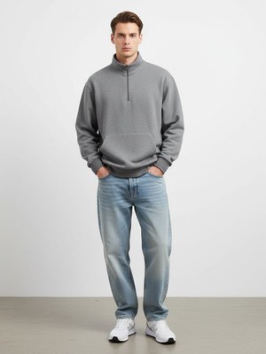 LTB Uzun Kollu Yarım Fermuarlı Antrasit Sweatshırt