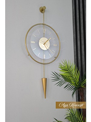 Aga Konsept Gold Masippi Şeffaf Nano Kırılmaz Göbek 40 x 90 Cm, Modern Dekoratif Metal Duvar Saati