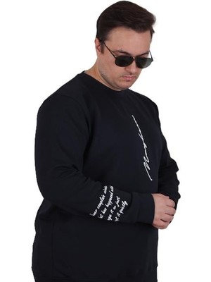 Starbattal Büyük Beden Bisiklet Yaka Sweat Double Face 25707 Lacıvert