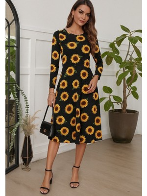 Moderie Butik Kadın Fakir Kol Bisiklet Yaka Midi Mikro Elbise