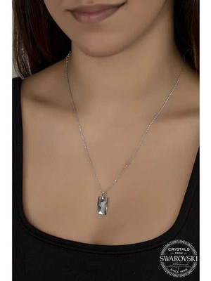 Ucarticaret Swarovski Crystal Taşlı Baget Gümüş Kadın Kolye