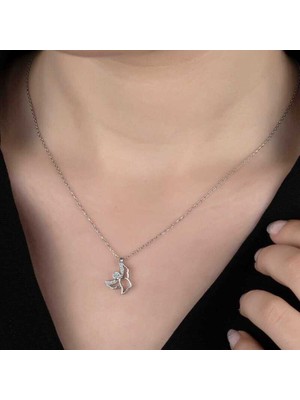 Ucarticaret Swarovski Taşlı Gümüş Melek Bayan Kolye