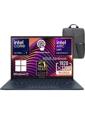 Asus Zenbook 14 UX3405CA Intel Core Ultra 7 255H 16GB 2TB SSD 14" OLED (Dokunmatik Ekran) Widows 11 Home Taşınabilir Bilgisayar - Asus Çanta Wz6