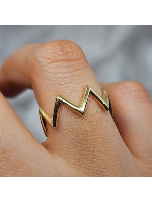 Fasek Gold Tam Tur Altın Yüzük - 14 Ayar Altın Taşsız Zikzak Model Tam Tur Kadın Yüzük - Eşe, Sevgiliye Hediye