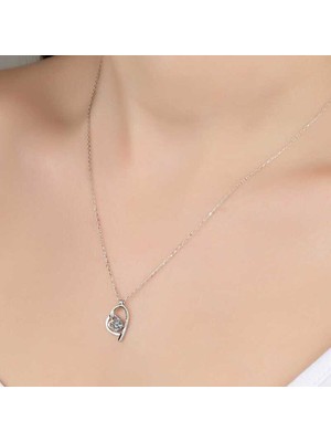 Ucarticaret Swarovski Taşlı Gümüş Kalp Bayan Kolye