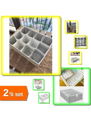 Hereveoyuncak 12 Bölmeli Pratik Çekmece Organizer + 8 Gözlü Çorap Çamaşır Havlu Düzenleyici 2li Set A1B2C3