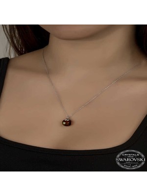 Ucarticaret Swarovski Crystal Kahverengi Taşlı Gümüş Kadın Kolye