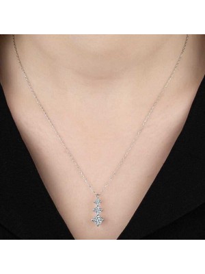 Ucarticaret Swarovski Taşlı Gümüş Üçtaş Tektaş Bayan Kolye
