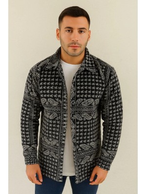 Moderie Butik Erkek Polar Fermuarlı Sweatshirt – Kapüşonsuz, Cepli, Yumuşak Dokulu, Oversize Rahat Kalıp, Kışlık Sıcak Tutan Fermuarlı Üst - Siyah