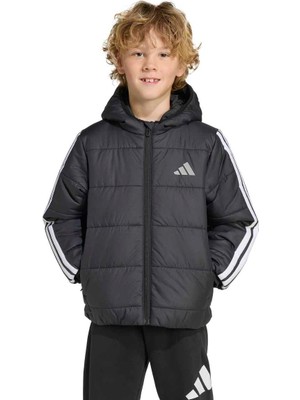 adidas Essentials 3 Stripes Çocuk Siyah Kapüşonlu Ceket