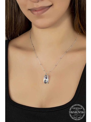 Ucarticaret Swarovski Crystal Taşlı Top Zincir Baget Gümüş Kadın Kolye