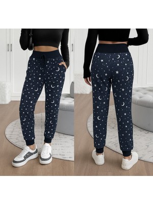 Moderie Butik Kadın Yüksek Bel Bağcıklı Desenli Iki Iplik Pantolon