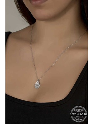 Ucarticaret Swarovski Crystal Taşlı Damla Gümüş Kadın Kolye