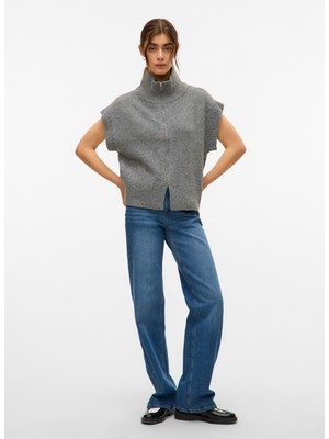 Vero Moda Fermuarlı Yaka Normal Gri Kazak Kadın Vmbang Sl Hıghneck Zıpper Vest Boo
