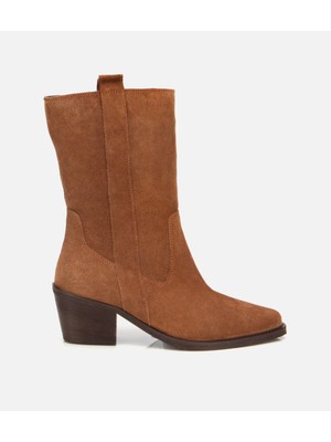 Hotiç 01BOH313150A340 KADIN Süet Deri Taba Western Kovboy Topuklu Bot