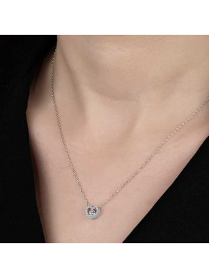 Ucarticaret Swarovski Taşlı Gümüş Kalp Bayan Kolye