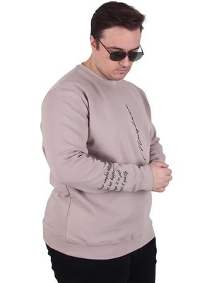 Starbattal Büyük Beden Bisiklet Yaka Sweat Double Face 25707 Bej