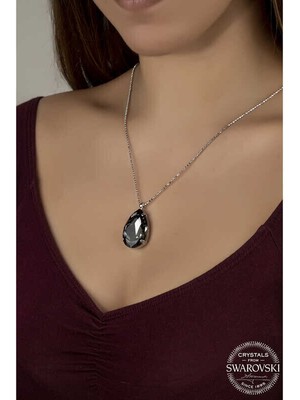 Ucarticaret Crystal Taşlı Top Zincir Damla Gümüş Kadın Kolye