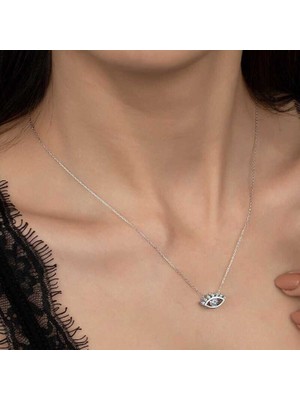 Ucarticaret Swarovski Taşlı Gümüş Göz Tektaş Bayan Kolye