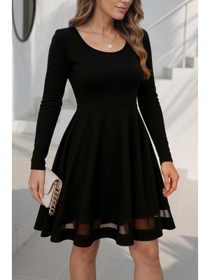 Moderie Butik Etek Tül Detay Krep Elbise