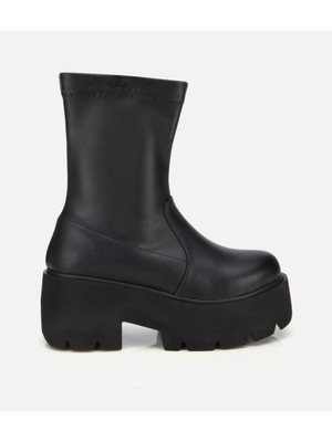 Hotiç Kadın Siyah Streç Kalın Tabanlı Yüksek Topuklu Bot