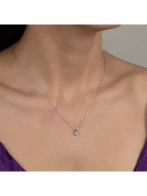 Ucarticaret Swarovski Taşlı Gümüş Tektaş Bayan Kolye