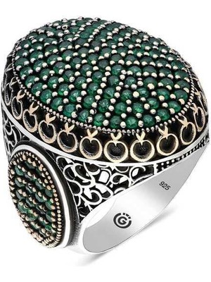 Gumush Hk Gümüş Erkek Yüzük Yeşil Zirkon Taşlı Oval |Gümüş Takı Hediyelik Ürünler