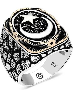 Gumush Hk Gümüş Erkek Yüzük Ay yıldız Oval |Gümüş Takı Hediyelik Ürünler