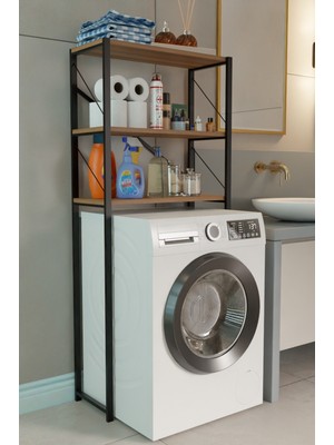 Çamaşır Makinesi Üstü Banyo Rafı – 3 Katlı Metal Gövdeli Düzenleyici, Depolama ve Çok Amaçlı Dolap Bany