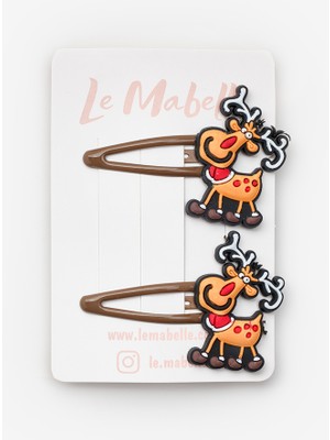 Le Mabelle Kahverengi Geyik Figürlü Kız Çocuk Yılbaşı Çıt Çıt Toka Set