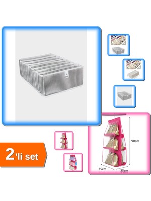 Hereveoyuncak 6 Gözlü Pratik Çanta Askılığı + 8 Gözlü Akordiyon Çekmece Düzenleyici - 2li Set DEF456